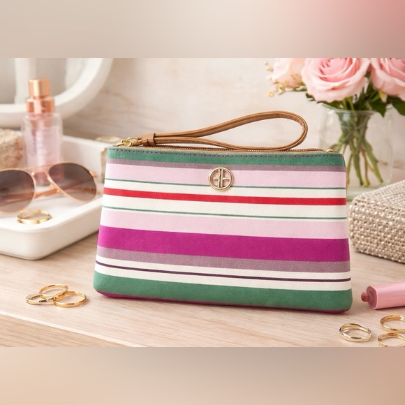 Giani Bernini Striped Wristlet Clutch Bag Multicolor Faux Leather 8x5.5” - Picture 2 of 7